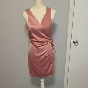 Pink Sheath Mini Dress V-Neck Ruched